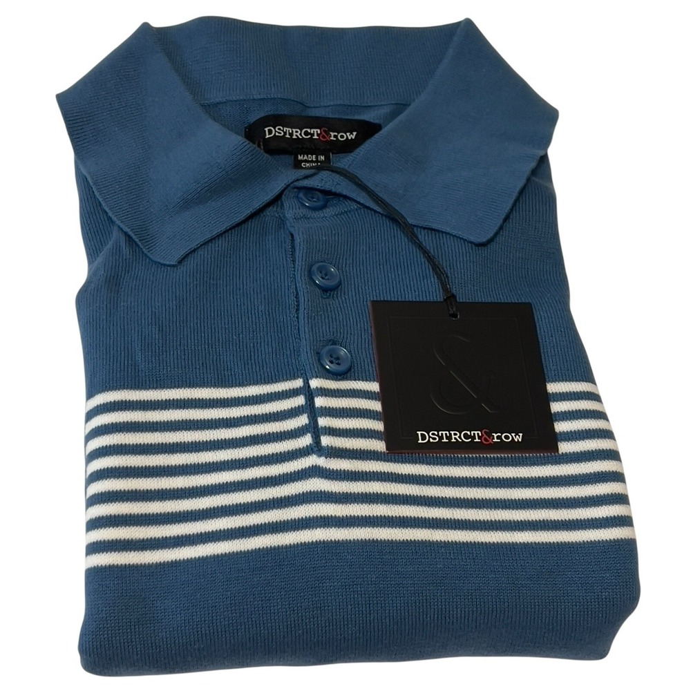 DSTRCT&ROW Long‎ Sleeve Marcini Polo Sweater Size S in Midnight Striped Pullover